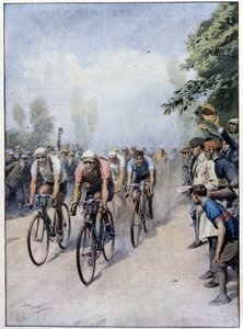 Die italienische Radrundfahrt mit Guerra und Binda - Zeichnung von A. Beltrame, in „La Domenica del Corriere“ vom 1. Februar von Achille Beltrame