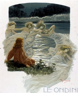 Die Charaktere der Ondinen, junge Nymphen der Gewässer der germanischen Mythologie. Illustration von A. Beltrame.