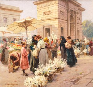 Der Lilienmarkt am Porta Garibaldi in Mailand von Achille Beltrame