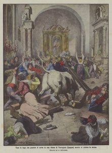 Flüchtiger Stier stürmt in eine Kirche in Tarragona (Spanien) während der Messe