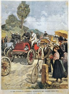 Tour durch Italien mit dem Auto, gesponsert von Corriere della Sera, Illustration von Achille Beltrame aus La Domenica del Corriere, 19. Mai von Achille Beltrame