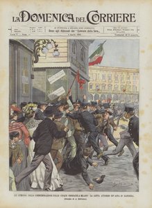 Eine Episode der Gedenkfeier der Fünf Tage in Mailand, der Kampf um eine Fahnenstange