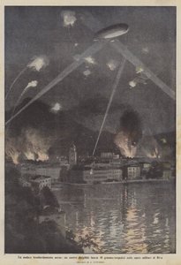 Ein kühner Luftangriff, unser Luftschiff wirft 40 Granaten-Torpedos auf die militärischen Anlagen von Riva