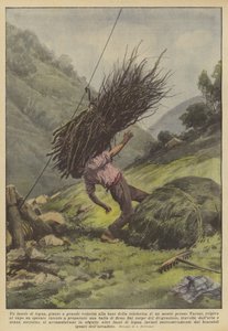 Ein Bündel Holz, das mit hoher Geschwindigkeit an der Basis der Seilbahn eines Berges bei Varese ankam?