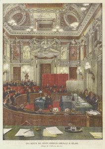 Eine Sitzung des neuen Gemeinderats von Mailand von Achille Beltrame