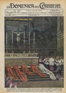 Eine charakteristische Zeremonie zur Ernennung von fünf neuen Kardinälen, die Anbetung am Altar von Achille Beltrame