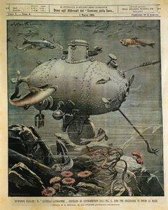 Unterwasserfahrzeug zur Erforschung des Meeresbodens, Illustration von Achille Beltrame von Achille Beltrame