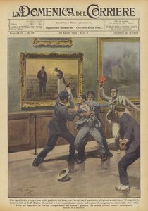 Ein Verrückter, der in den Galerien des Louvre in Paris umherging, hat plötzlich? von Achille Beltrame