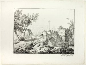 Landschaft mit Brücke von Achille Etna Michallon