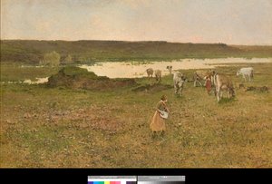 In der Nähe von Sesto Calende, Lombardei, Italien oder „Weiden in der Ebene“ (in der Nähe von Sesto Calende, Italien oder Weiden in der Ebene) Gemälde von Achille Formis (1832-1906) 1887 Private Sammlung