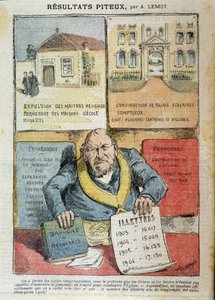 Karikatur über den Gegensatz zwischen Laizistischer und Privater Bildung - von Achile Lemot (1846-1909), in „Le Pelerin“ von Achille Lemot