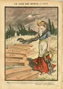 Illustration von Achille Lemot (1846-1909) in Le Pelerin, 03/11/07 - Der Tag der Toten - Gerechtigkeit Prozess, Religion Glaube, Freiheit, Frankreich, Dreifarbige Flagge, Patriotismus, Trauer Beerdigung, Ehre, Sarg - Marianne - Tod, Religiöse Metapher