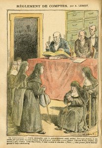 Illustration von Achille Lemot in Le Pelerin, 04/08/07 - Regelung der Konten - Antisemitismus, Religion Glaube, Katholizismus - Trennung von Kirche und Staat, Inventare/Reaktionen auf Inventare - Nonnen Schwestern gute Schwestern von Achille Lemot