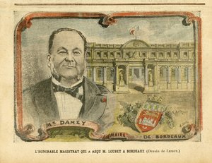 Illustration von Achille Lemot (1846-1909) in Le Pelerin, 07/05/05 - Der ehrenwerte Magistrat, der M. Loubet in Bordeaux empfing - Architektur, Urbanismus, Präsident der Republik, Bordeaux - Bürgermeister, Daney Alfred (1832-1911) von Achille Lemot