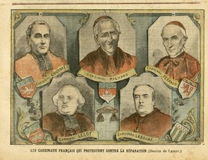 Illustration von Achille Lemot in Le Pelerin - Französische Kardinäle, die gegen die Trennung protestieren - Religion Glaube, Katholizismus - Trennung von Kirche und Staat - Richard Mgr, Perraud Kardinal, Lecot Kardinal von Achille Lemot