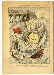 Illustration von Achille Lemot in Le Pelerin, 20/06/09 - In Verderben - Radikalismus, Wahlen, Antimakonismus, Meeresküste, Fünfzehntausend, Parlamentarische Entschädigungen, Radikale und Radikal-Sozialistische Partei - Fisch, Hai - Tiere
