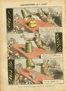 Illustration von Achille Lemot (1846-1909) in Le Pelerin, 23/06/07 - Liquidation - Spiel, Religion Glaube, Silber, Katholizismus - Milliarden der Kongregationen - Honneteau