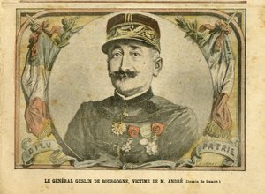 Illustration von Achille Lemot (1846-1909) in Le Pelerin, 27/03/04 - General Geslin von Burgund, Opfer von Herrn Andre - Armee, Fall der Karten - Andre Louis, General Generäle, Jules Henri Geslin von Burgund (1812-1897) von Achille Lemot