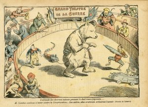 Illustration von Achille Lemot (1846-1909) in Le Pelerin, 28/02/04 - Die Haltung verschiedener Nationen... - Russland, Russisch-Japanischer Krieg - Combes Emile, Bär, Fair Bear - Animalisation, Karneval/Spiel/Zirkus
