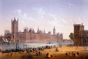 Häuser des Parlaments vom Südufer, Druck von Ch. Riviere, 1862