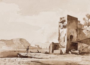 Möglicherweise eine Ansicht von Posillipo, mit Vesuv in der Ferne, mit Ergänzungen eines Borbone-Schülers von Achille Vianelli