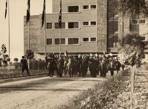 Einweihung der Gebäude des Königlichen Flughafens "Fausto Pesci" in Bologna, erbaut von der Firma Mauro Toschi fu Ulisse, in Anwesenheit des Duce Benito Mussolini, 24.10.1936 (s/w Foto) von Achille Villani