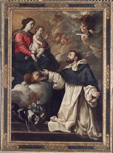 Die Jungfrau überreicht den Rosenkranz an den Heiligen Dominikus, ca. 1679-88 von Acsilso Antonio de Palomino