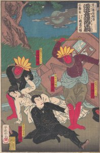 Kabuki-Aufführung mit Rothäuten und Kabuki-Schauspielern, spätes 19. Jahrhundert von Adachi  Ginkō