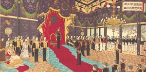 Ansicht der Ausgabe der Staatsverfassung in der Staatskammer von..., 2. März 1889 Meiji 22 von Adachi  Ginkō