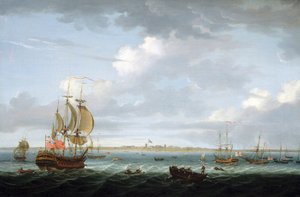 Navigation vor der Küste von Madras (Indien), mit einer Beschreibung des Hafens und der Stadt und der britischen Flagge über Fort Saint George, die die zunehmenden Schwierigkeiten in Indien für das Britische Empire hervorruft von Adam Callander