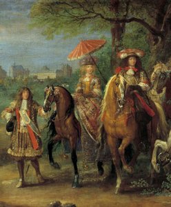 König Ludwig XIV. und Königin Marie-Therese von Österreich vor dem Schloss Vincennes 1669 (Detail) von Adam Frans van der Meulen