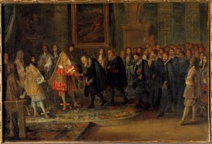 König Ludwig XIV. empfängt Schweizer Botschafter im Louvre 11.11.1663 von Adam Frans van der Meulen