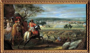 Ansicht des Schlosses von Fontainebleau im Jahr 1669, mit Ludwig XIV. (1638-1715) und Marie Therese von Österreich (1638-1683) Gemälde von Adam Frans van der Meulen (1632-1690) 1669 von Adam Frans van der Meulen