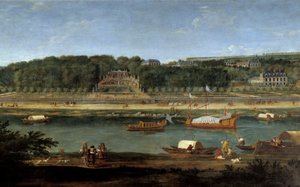 Ansicht des Schlosses von Saint Cloud mit der königlichen Galerie an der Seine