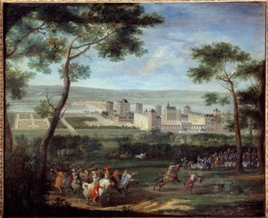 Ansicht des Schlosses von Vincennes um 1660: König Ludwig XIV. und Marie-Therese von Österreich im Vordergrund