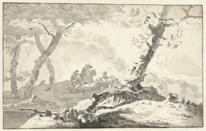 Hirschjagd in einer bergigen Landschaft