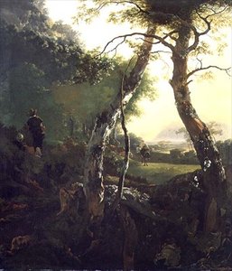 Eine italienische bewaldete Landschaft mit Figuren und Vieh