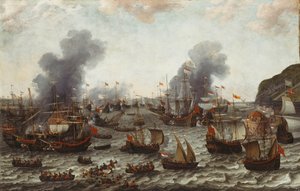 Die Schlacht von Gibraltar zwischen den niederländischen und spanischen Flotten, 25. April 1607, 1639 von Adam Willaerts
