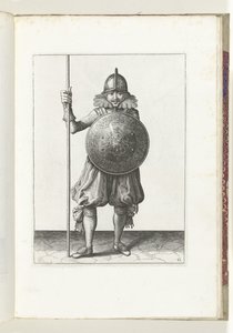 Übung mit Schild und Speer: der Soldat bringt den Speer in drei Schritten zurück in die Ruheposition, dritte Bewegung (Nr. 12), 1618 von Adam van Breen