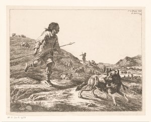 Hirte verfolgt einen Wolf von Adam von Bartsch