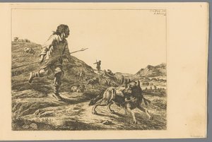 Hirte verfolgt einen Wolf von Adam von Bartsch