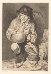 Junge mit einem Krug vor einem Weinfass von Adam von Bartsch