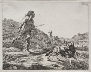 Hirte jagt einen Wolf von Adam von Bartsch