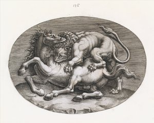 Spiegel der römischen Pracht: Löwe greift ein Pferd an, ca. 1540-80