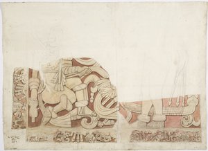 Teil eines Altars im Oberen Tempel der Jaguare, Tempel E, Chichen Itza, Mexiko von Adela Breton