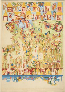 Viertelmaßstab-Kopie eines Wandgemäldes von der Südwand des Oberen Tempels der Jaguare, Chichen Itza, Mexiko von Adela Breton