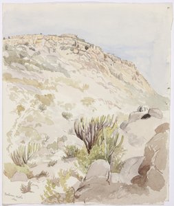 Überreste der Festungsmauern auf einem Hügel in Mitla, Oaxaca von Adela Breton
