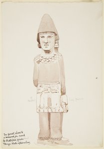 Statue aus Teayo, Nord-Veracruz, Mexiko (Steinstatue mit männlicher Figur im Kilt) von Adela Breton