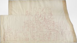 Abzeichnung eines Wandgemäldes von der Decke des südlichen Gewölbes, Oberer Tempel der Jaguare, Chichen Itza, Mexiko von Adela Breton