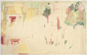Wandmalerei von der südöstlichen Wand, innere Kammer, Oberer Tempel der Jaguare, Chichen Itza, Mexiko von Adela Breton